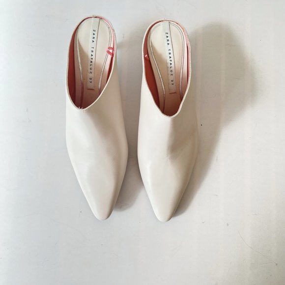 Zara Sculptural Kitten Heel Ecru (off) White Mules Slides, Size 37 EU (6.5-7 US) - Picture 8 of 15